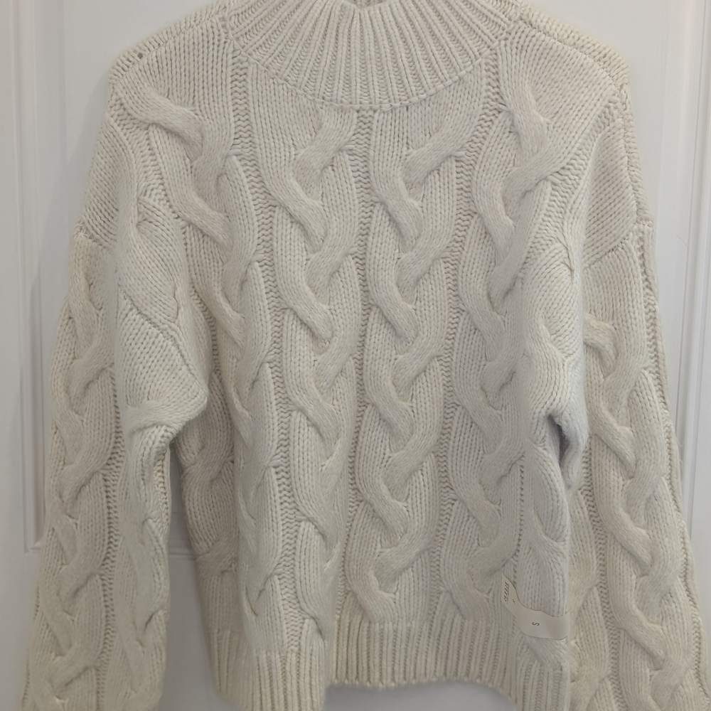 a.n.a Cream Cable Knit Mock Turtleneck Soft Sweater Size Small